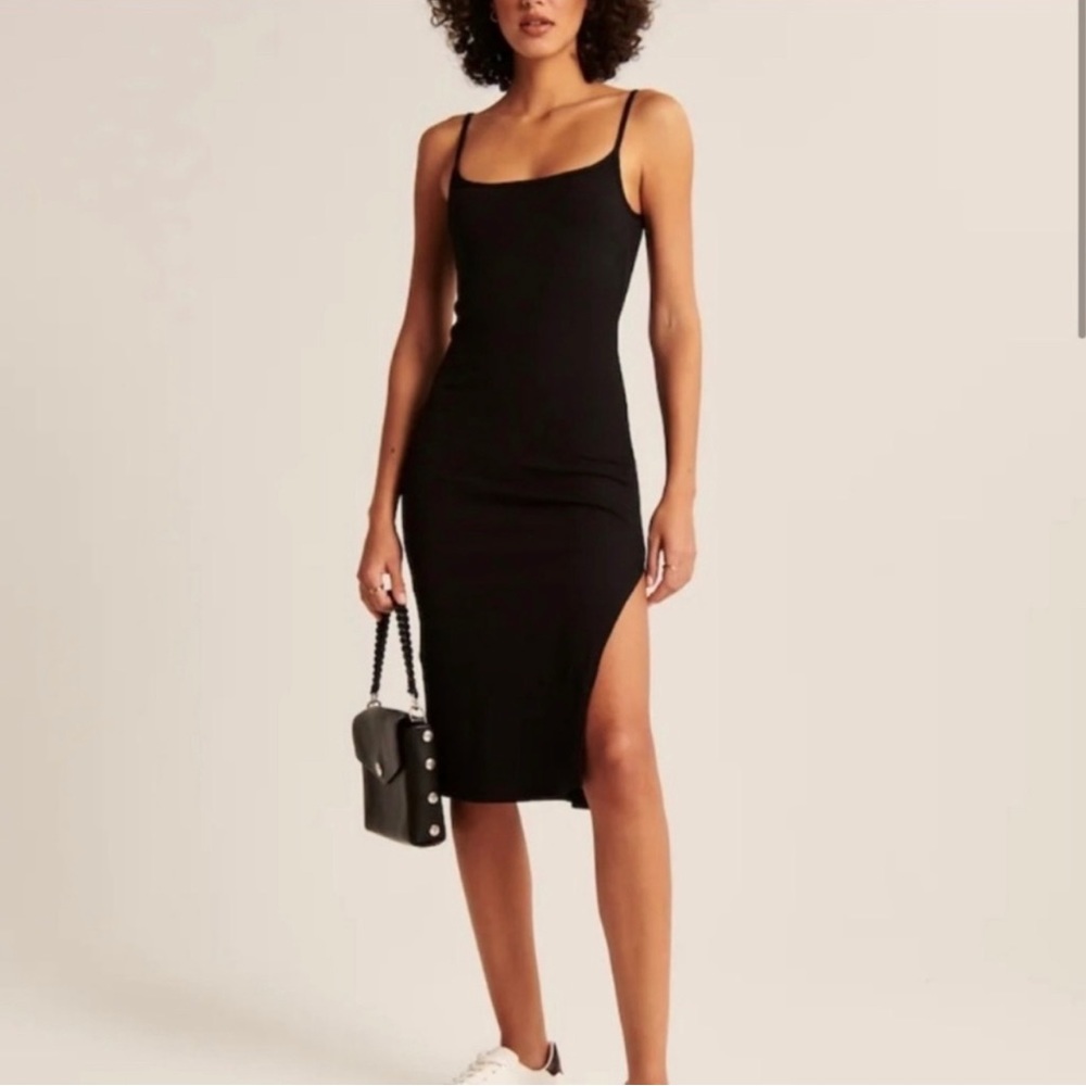 Abercrombie and Fitch Knit Midi Black Dress with Side Slits